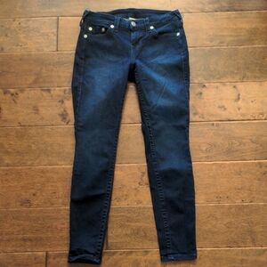 True Religion Halle Skinny Fit Stretch Jeans in Late Midnight Blue; Size 28